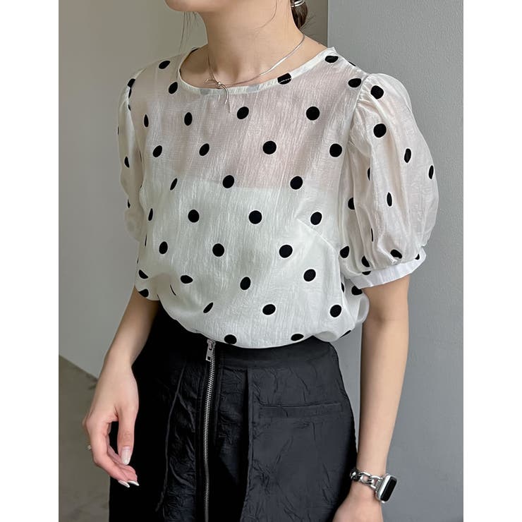 選べるドット柄パフスリーブシアーブラウス[品番：GS000021471]｜Re
