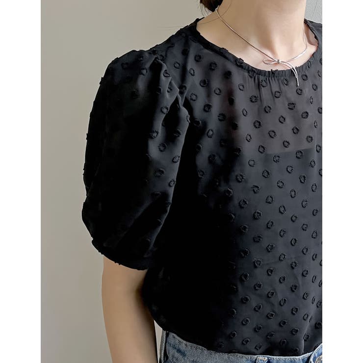 選べるドット柄パフスリーブシアーブラウス[品番：GS000021471]｜Re