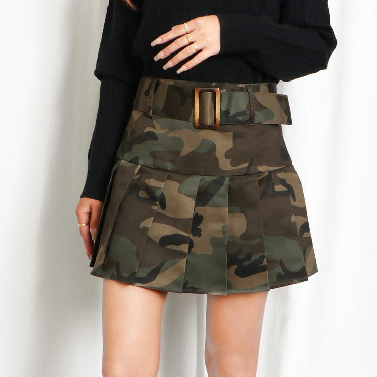 ベルト付き迷彩プリーツミニスカート[品番：GORW0009445]｜GORGE