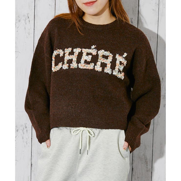 ロゴ×ふわもこ質感》レディース ブラシヤーン 短丈ニット[品番