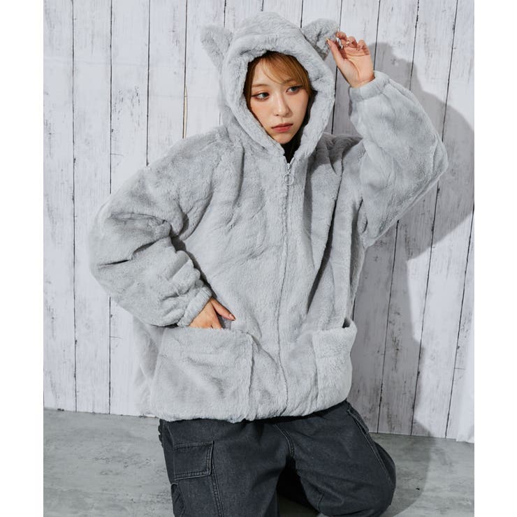 アニマル耳付きフード》レディース フェイクファー ブルゾン[品番