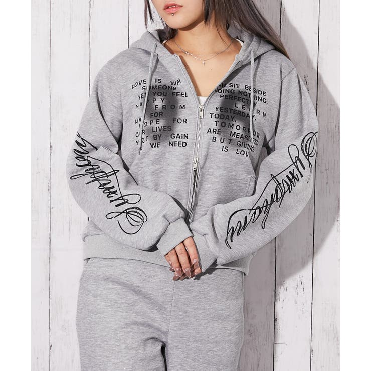 英字ロゴ×裏起毛》セットアップ対応◎ジップパーカー[品番