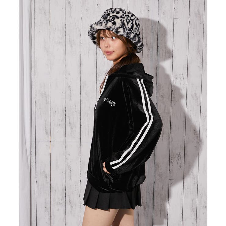 ベロア×ドラゴン刺繍》サイドラインジップパーカー[品番：GORW0010661