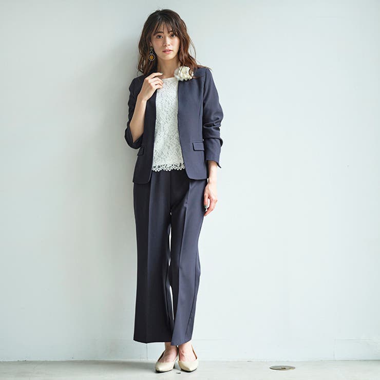 4点セット】〈ワイドパンツ〉ノーカラージャケットパンツスーツ