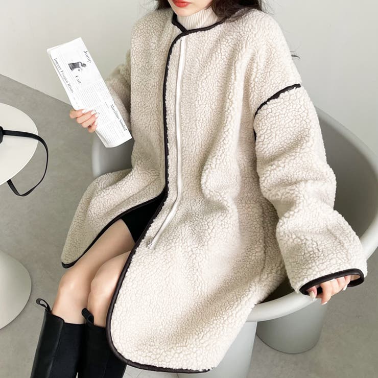 レザーパイピングノーカラーコート[品番：GERW0010386]｜GeeRA（ジーラ