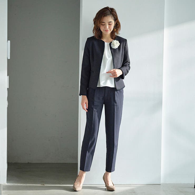 4点セット】ツイードジャケットテーパードパンツスーツセット[品番