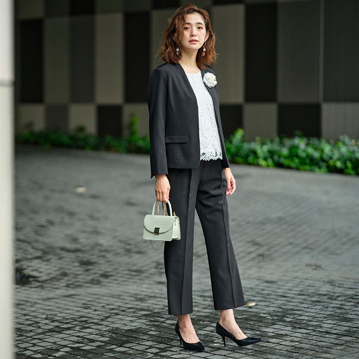 4点セット】〈ワイドパンツ〉ノーカラージャケットパンツスーツ