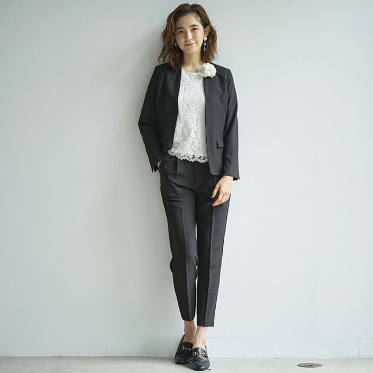 4点セット】〈テーパードパンツ〉ノーカラージャケットパンツスーツ4