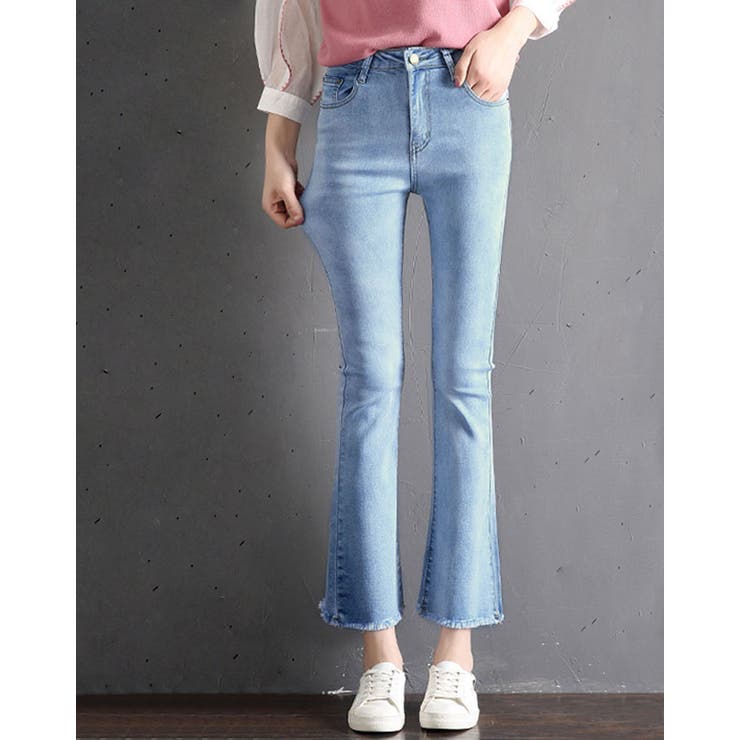 SHOPLIST限定】カットオフクロップドフレアデニムパンツ全4色 4サイズ