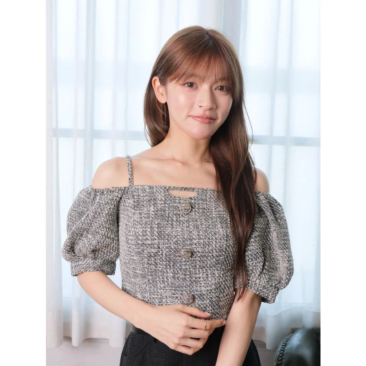 ツイードオフショルトップス[品番：LINW0002651]｜LIPSERVICE（リップ