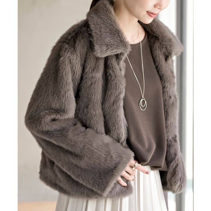 襟付きフェイクファーショートジャケット[品番：RPSW0004172]｜rps