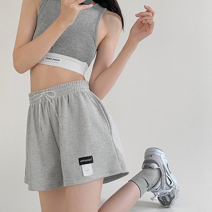 ワッフルリラックスショートパンツ 韓国 韓国ファッション[品番