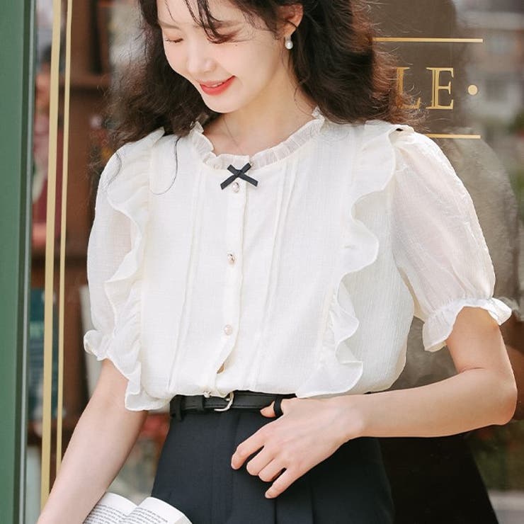 フリルシャツブラウス[品番：SHNW0010967]｜Achic（アシック）の