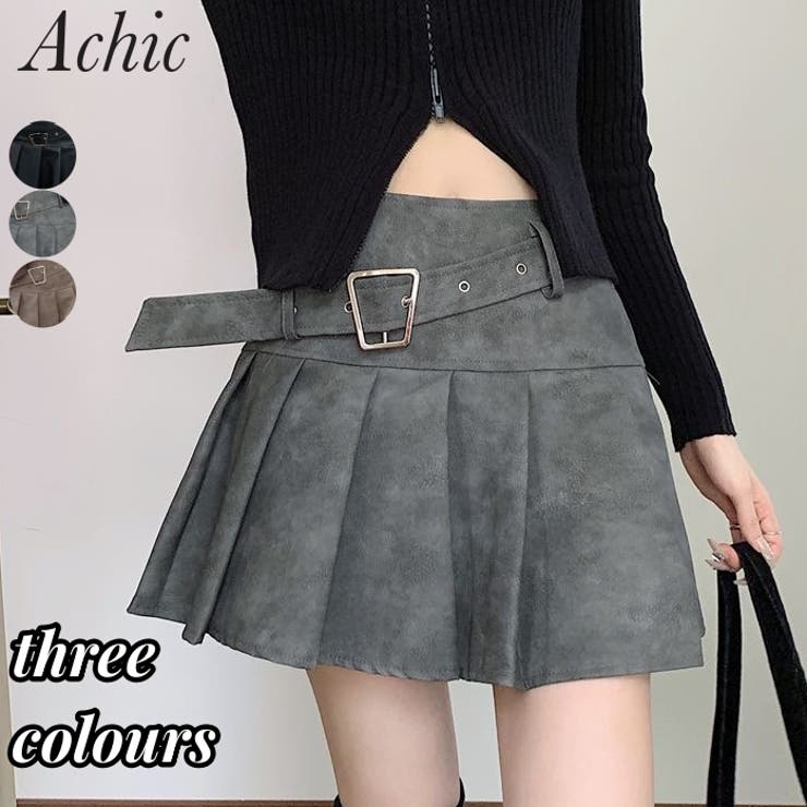 ヴィンテージ Puレザープリーツスカート[品番：SHNW0011861]｜Achic