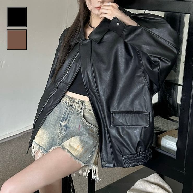 フェイクレザーオーバーサイズブルゾン[品番：SHNW0011637]｜LADY LIKE