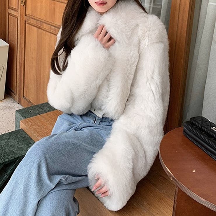 襟付きショート丈ファージャケット[品番：SHNW0012007]｜LADY LIKE