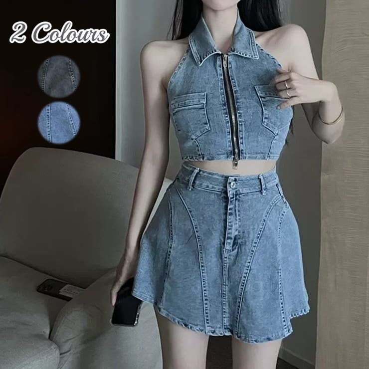 セットアップ デニムトップス＋スカート 韓国ファッション[品番