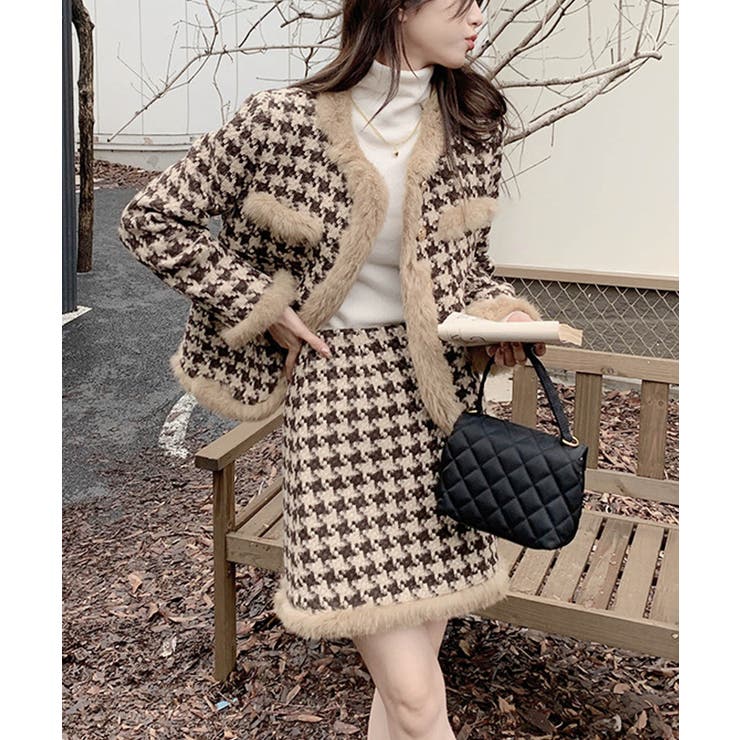 セットアップ 千鳥格子柄ツイートジャケット+千鳥格子柄ツイート