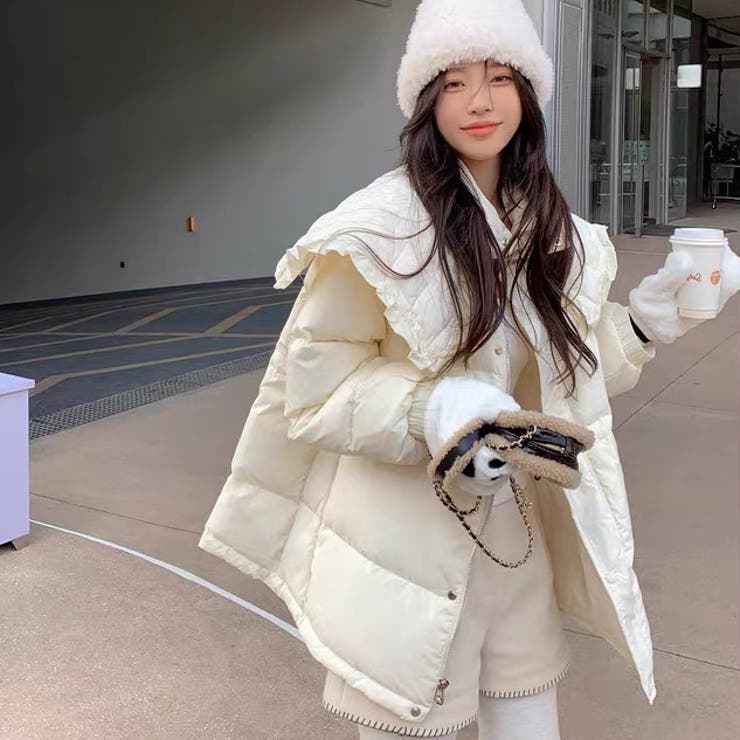 ビッグカラー中綿ジャケット キルティングジャケット タートルネック