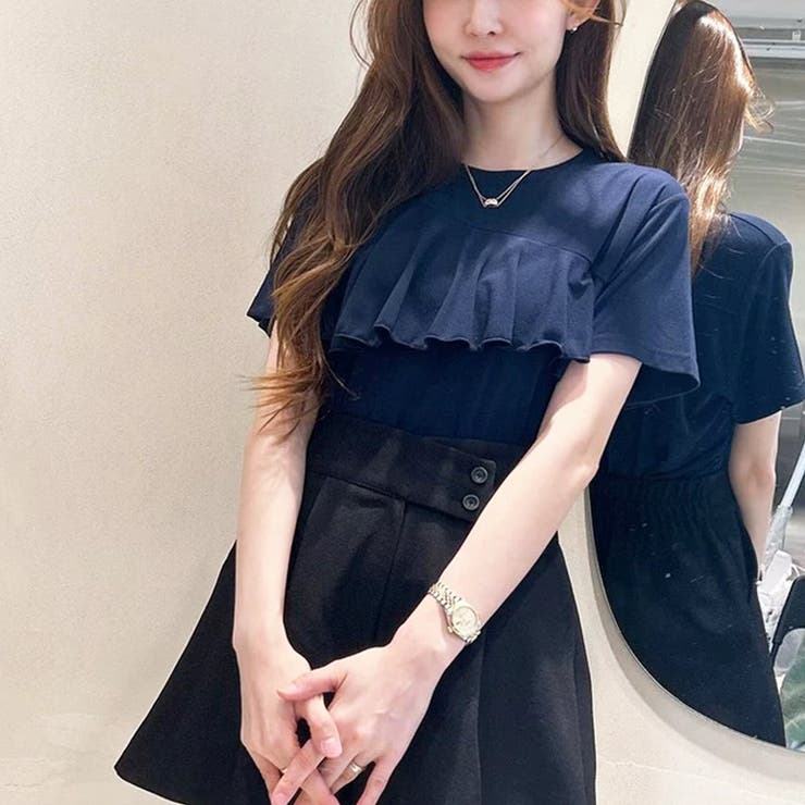 フリル半袖ブラウス 春ニット 春服トップス[品番：SHNW0009008]｜Sibra