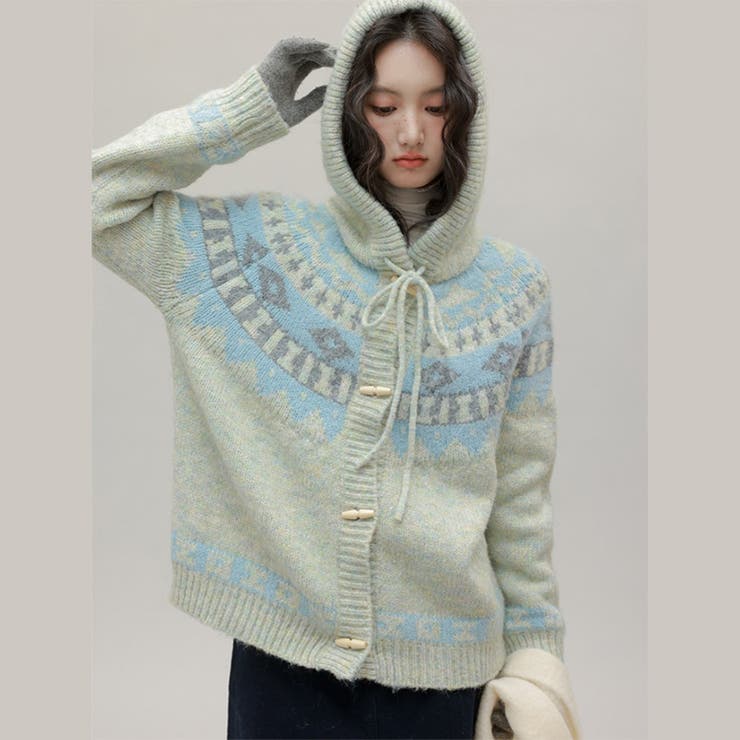 2025秋☆甘辛系ガールズ☆フード付きニットカーディガン[品番