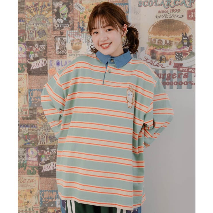 エクストララージラガーシャツ 太ボーダー 3色切替 センター刺繡ロゴ