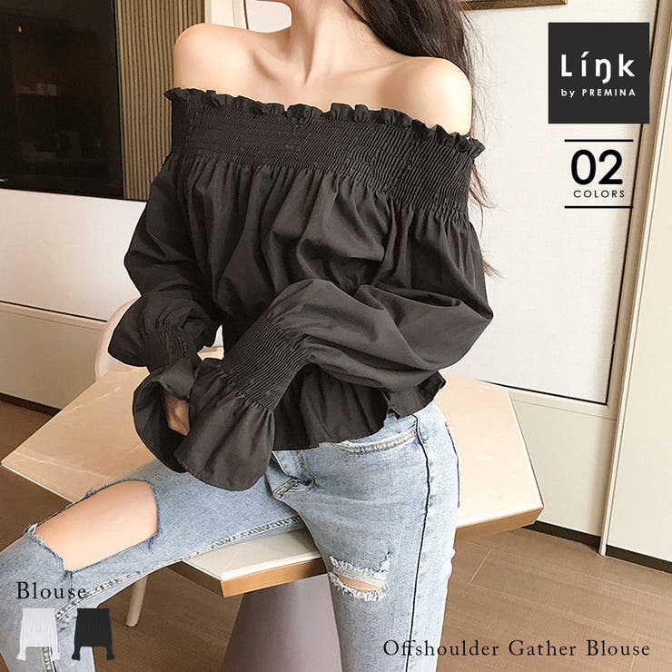 BL】オフショルダーギャザーブラウス オフショルダーブラウス ギャザー