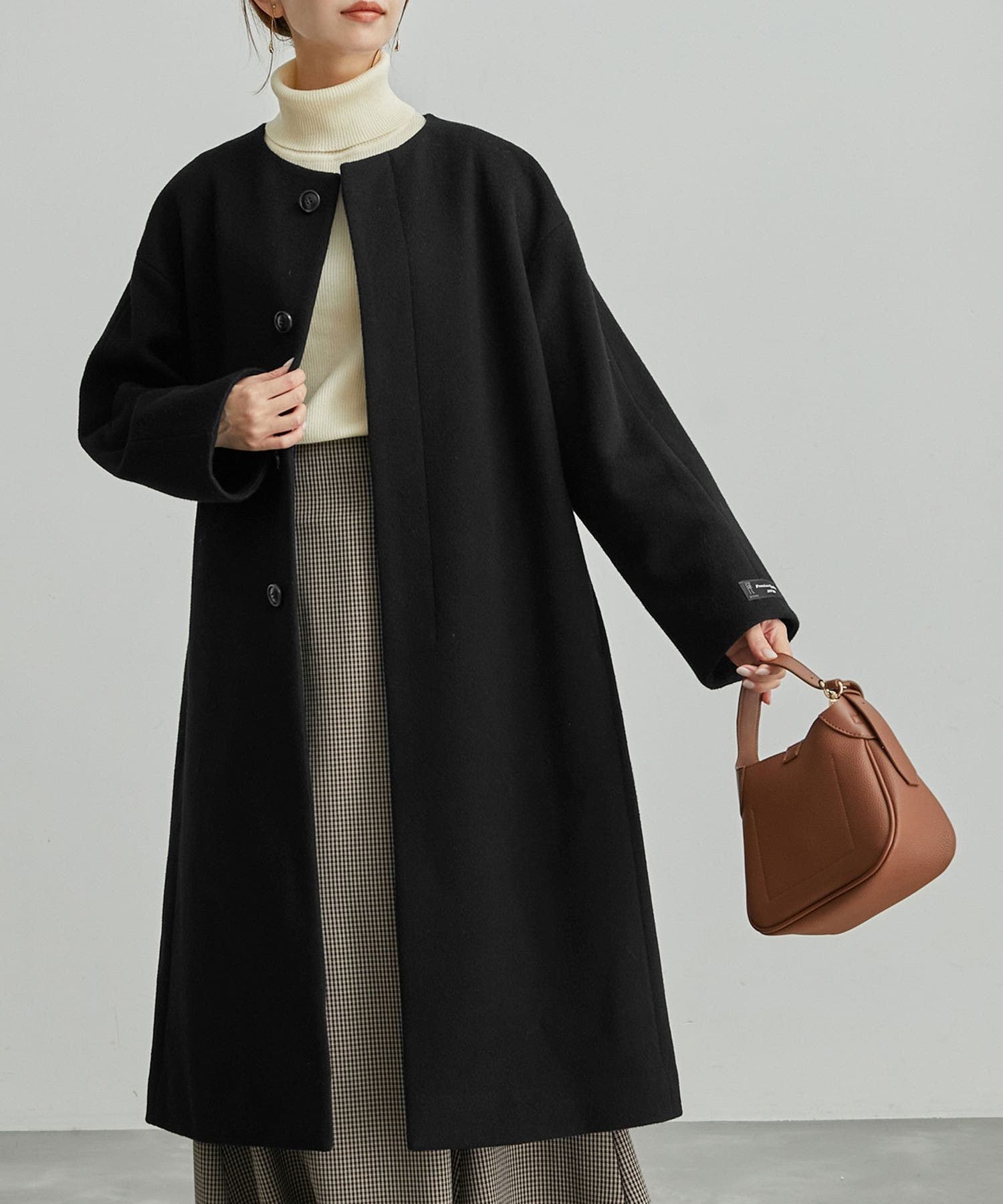 JAPAN FABRIC/ウール混バックタックノーカラーコート[品番