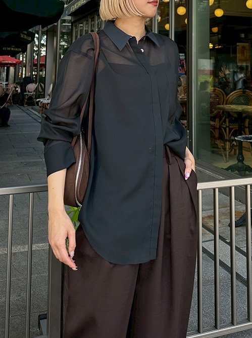 ル シェル ブルー - LE CIEL BLEU | Sheer Shirt w/Contrast | RESTIR