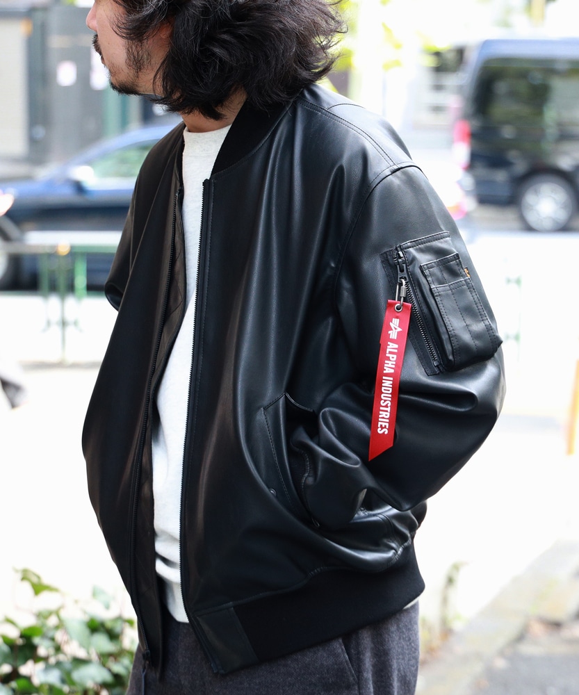 XL ALPHA INDUSTRIES フェイクレザー MA-1 ジャケット 【公式通販】