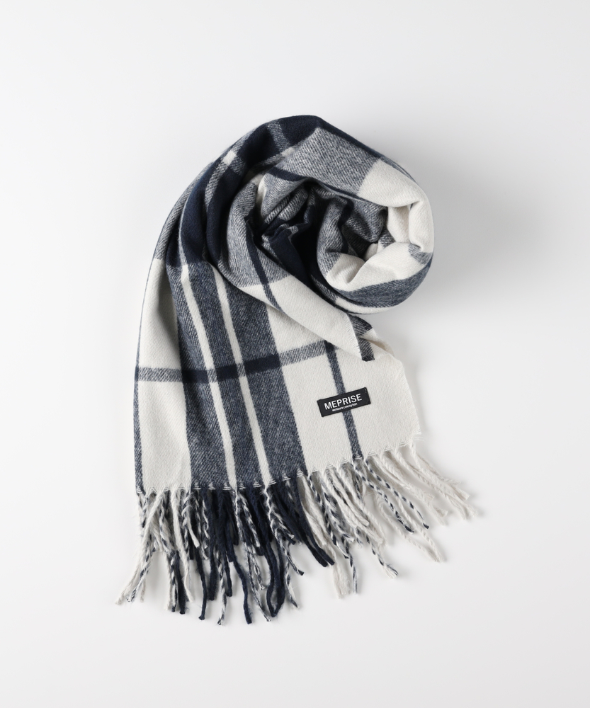 チェック柄大判マフラー(ONE SIZE ネイビー): ファッション雑貨｜Right