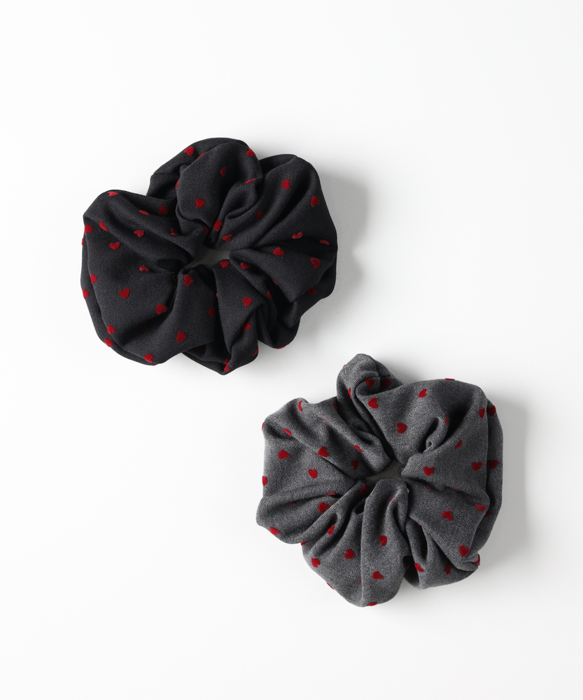 ハート柄シュシュ(ONE SIZE ブラック): ファッション雑貨｜Right-on