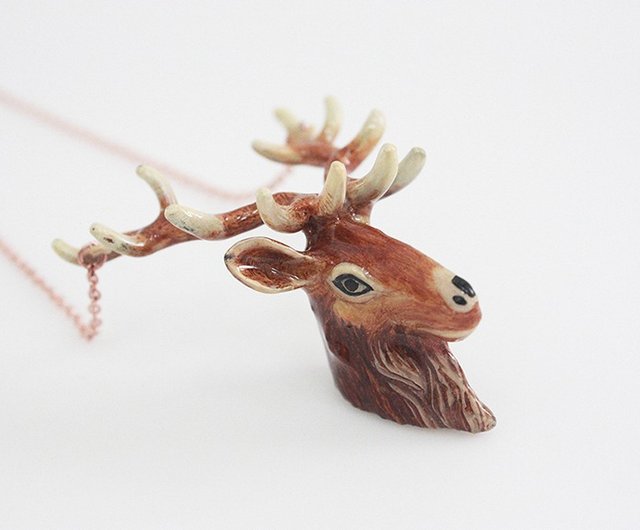 送料無料】タイ 鹿の頭の解剖学 手描きのカラー エナメルが付いた