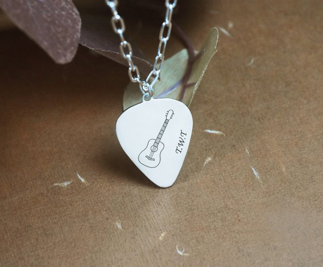 台湾 【刻印】ギターピックネックレス | 925純銀 ペアネックレス