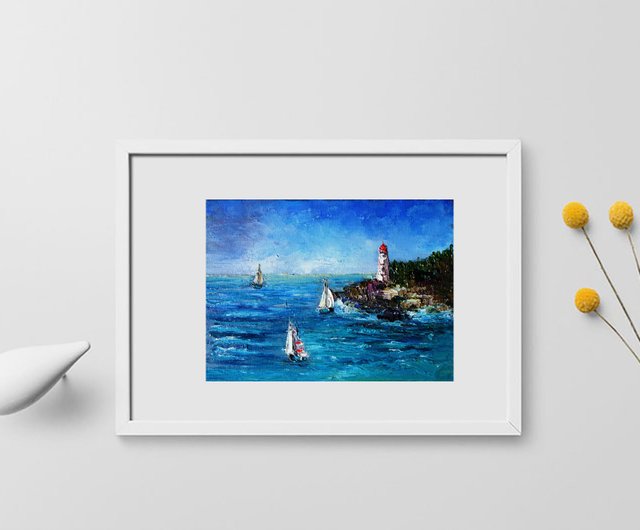 ロシア ヨット絵画油絵海景オリジナルアート油畫原作ビーチアート