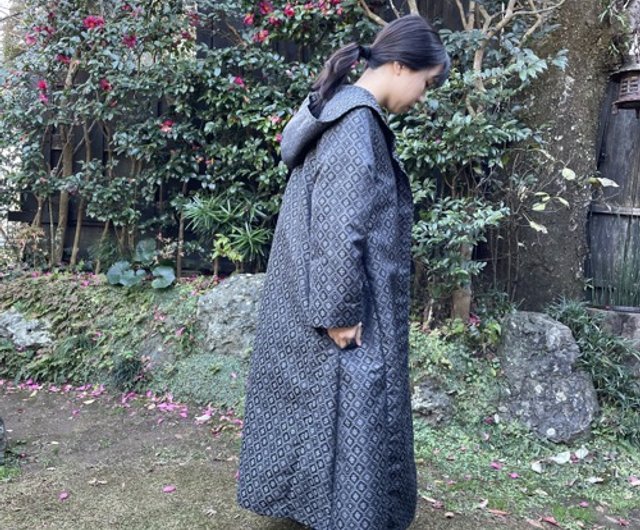 ウールの着物リメイク フード付きロングコート 自然堂 | ブレザー