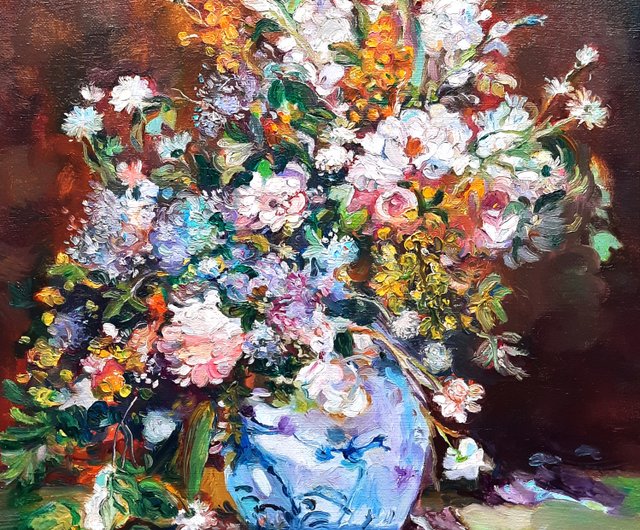 送料無料】ロシア 花瓶の花の絵画 オリジナルアート 油絵 キャンバスに