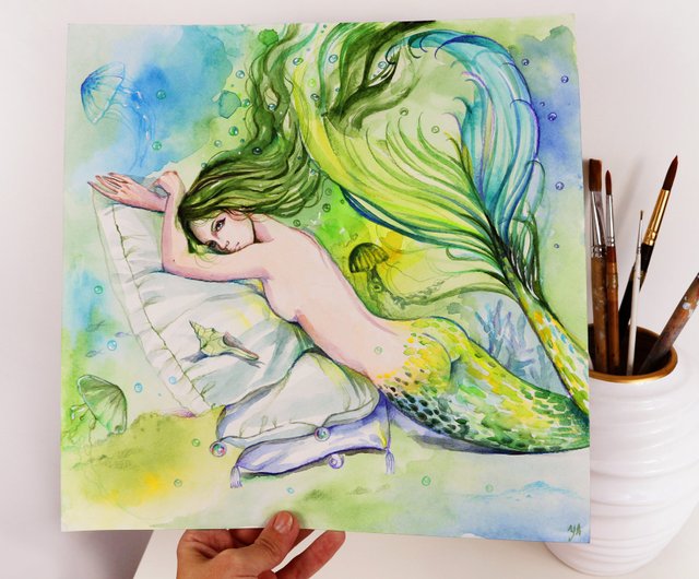 ロシア 裸の人魚の絵画人魚の元の芸術のサイレンの水彩画のアート