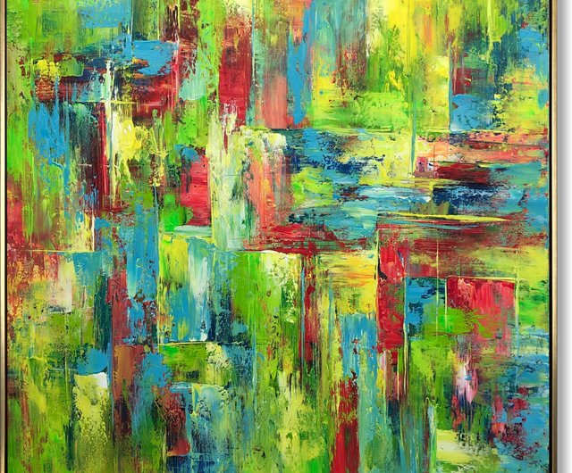 送料無料】スペイン 大きなカラフルな抽象キャンバスマルチカラー