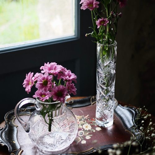 香港 ヴィンテージ チェコ ボヘミアン 円筒形 クリスタル ガラス花瓶