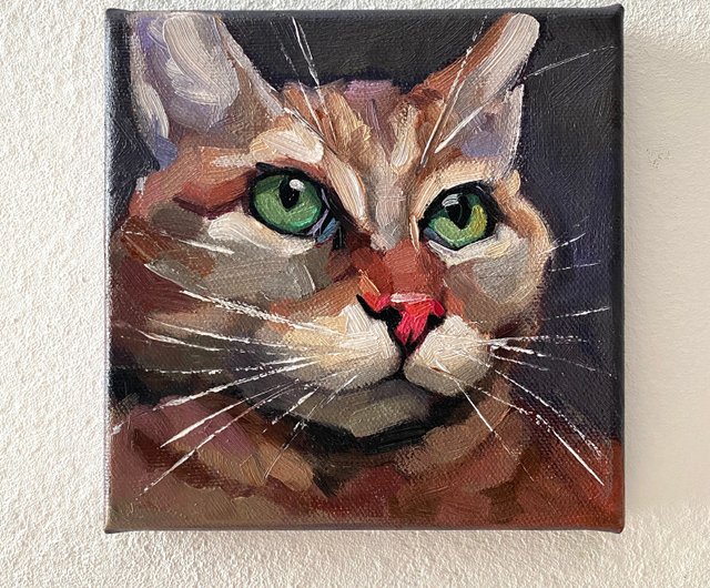 ロシア 猫の肖像画 オリジナルペットアートワーク 油絵キャンバス 6x6