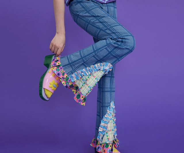 チェック柄ハイウエストデニムフレアパンツ/ Oshicoco紹介商品 / 推し