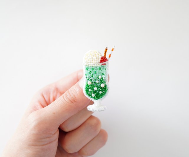 まさはる チューリップ メロンソーダ ビーズ刺繍ブローチ メロンソーダ