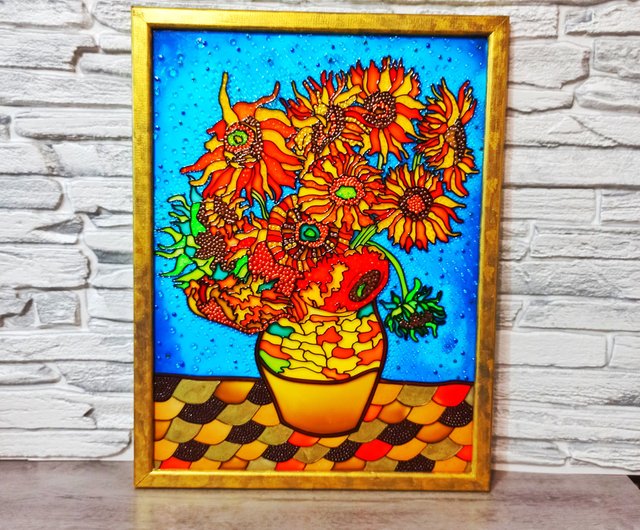 ベラルーシ ヴィンセントヴァンゴッホひまわり手塗りの有名なステンド