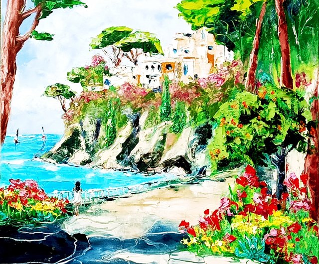 送料無料】ウクライナ イタリア絵画 アマルフィ海岸 油絵：イタリアの