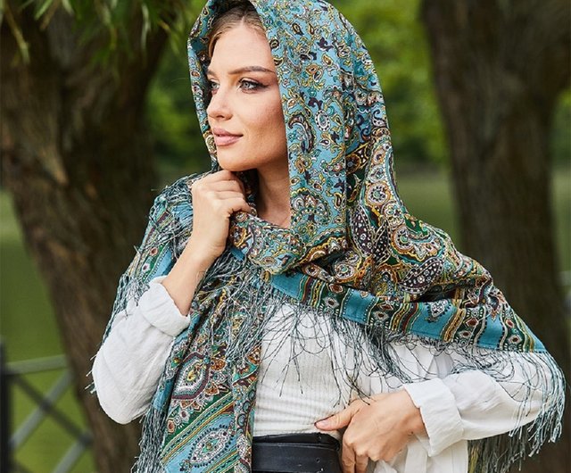 メリノウールのスカーフ ロシア伝統織物 Pavlovskiy Posad メリノ