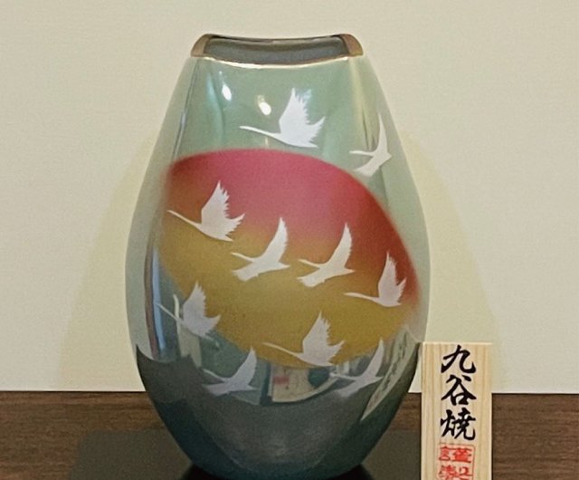 台湾 【入場式】九谷焼 8号花瓶群鶴 Riso-kutani - Pinkoi