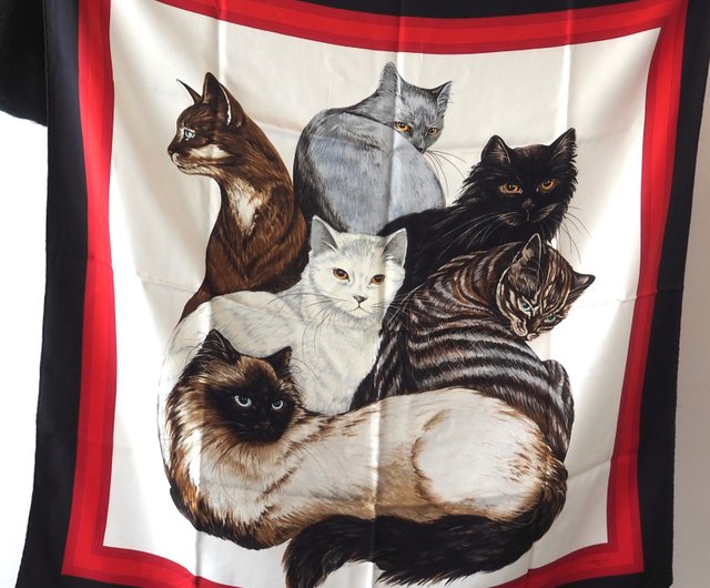 HERMES エルメス LES CHATS キャット 猫 スカーフ シルク ヴィンテージ