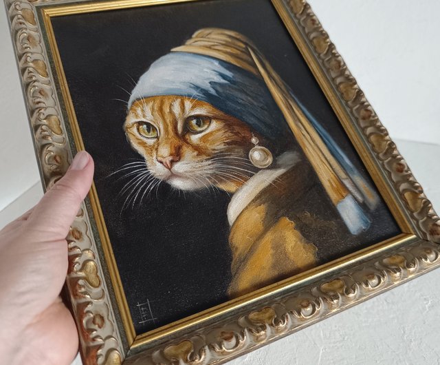 油絵 菅家令子 絵 絵画インテリア額付(黒)F3-072819 祈り子犬猫女の子