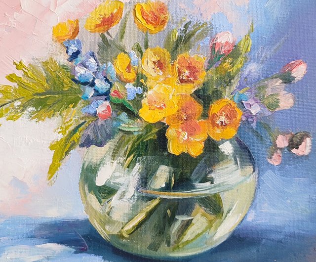 ロシア 野花 絵 花 オリジナルアート 静物 油絵 ブーケ 花 MARIARTpro